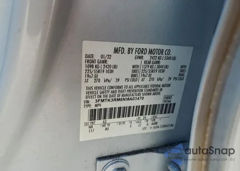 2022 Ford Mustang Mach-E Premium from USA, damaged, VIN 3FMTK3RM8NMA03470